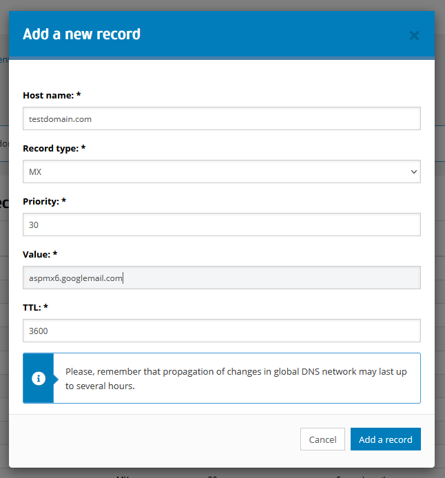 DNS record management - Adding DNS records for domain and subdomain