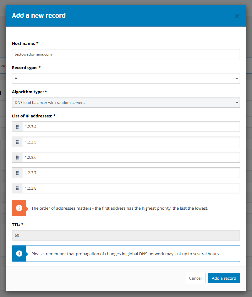 DNS load balancer and DNS failover