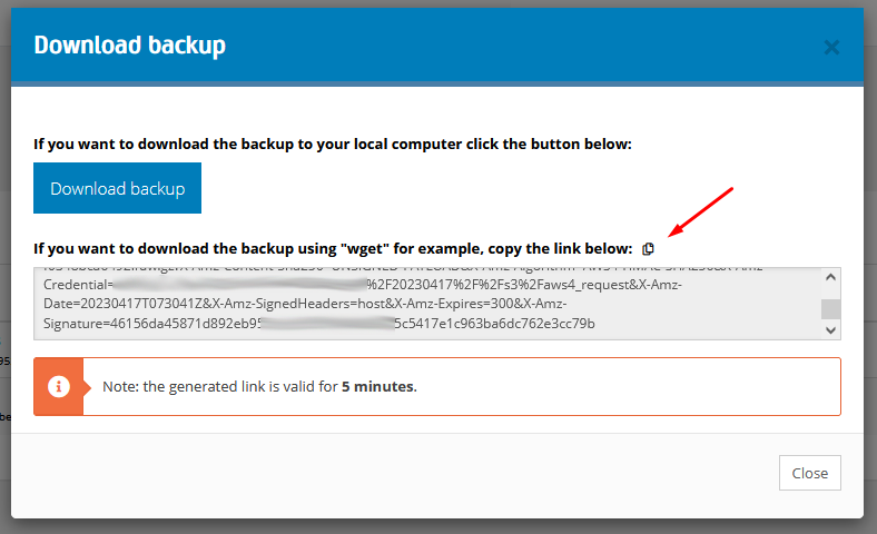 Creating a downloadable S3 backup