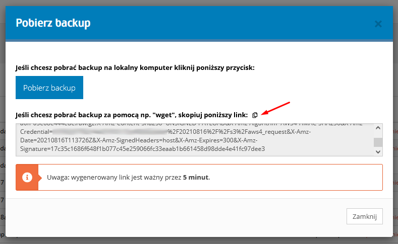Tworzenie backupu S3, który można pobrać