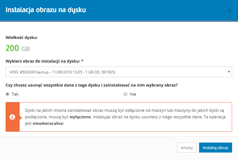 Instalowanie obrazu dysku w chmurze e24cloud