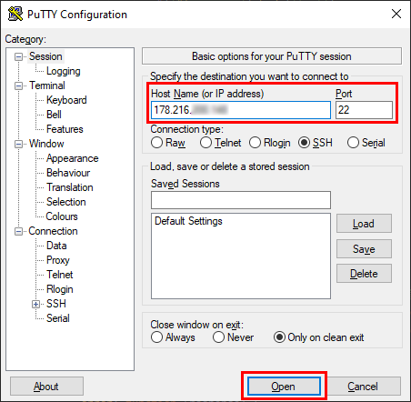 Putty konfiguracja programu