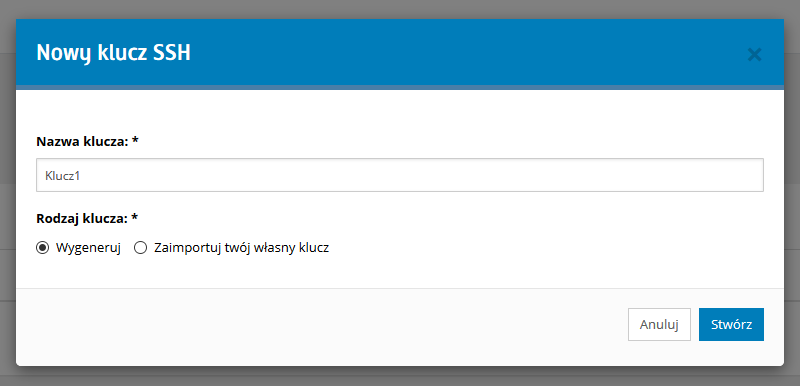 Generowanie klucza SSH poprzez Panel Klienta