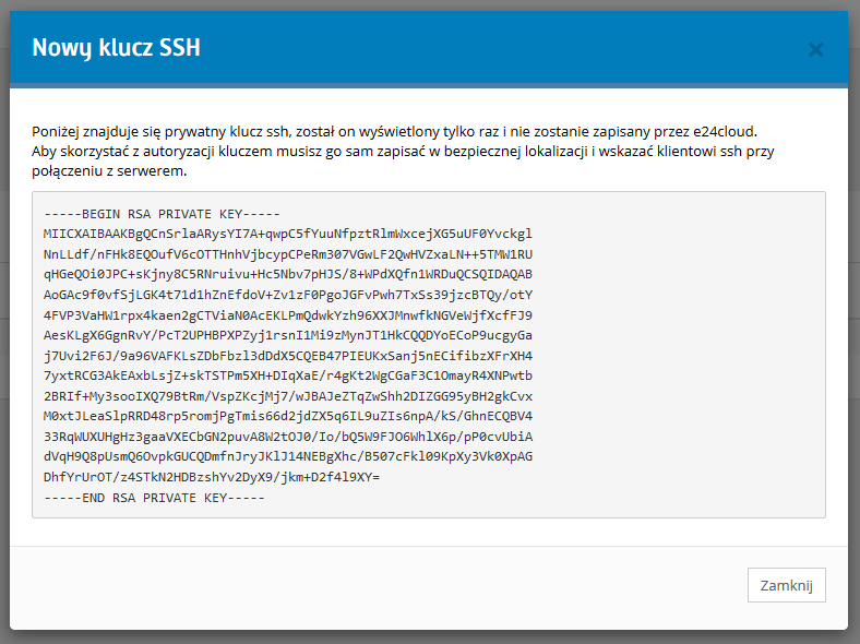 Generowanie klucza SSH poprzez Panel Klienta