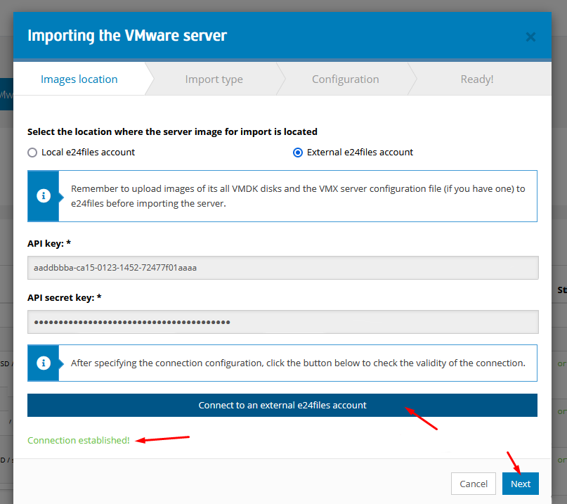 Importing VMware server to e24cloud
