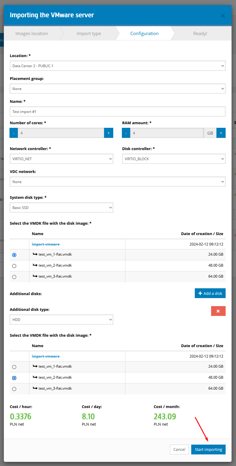 Importing VMware server to e24cloud