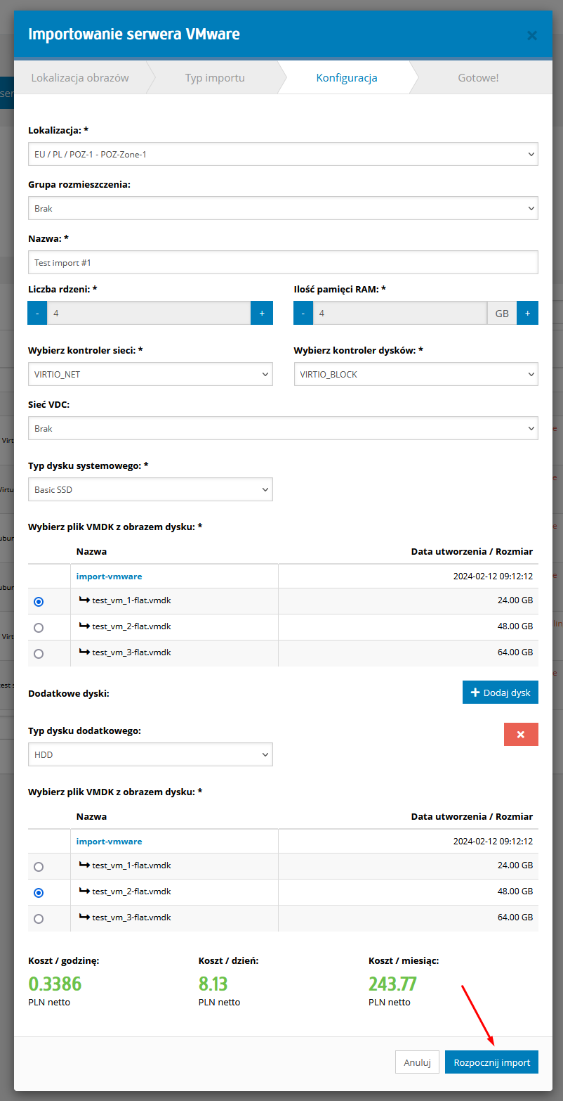 Importowanie serwera VMware do e24cloud