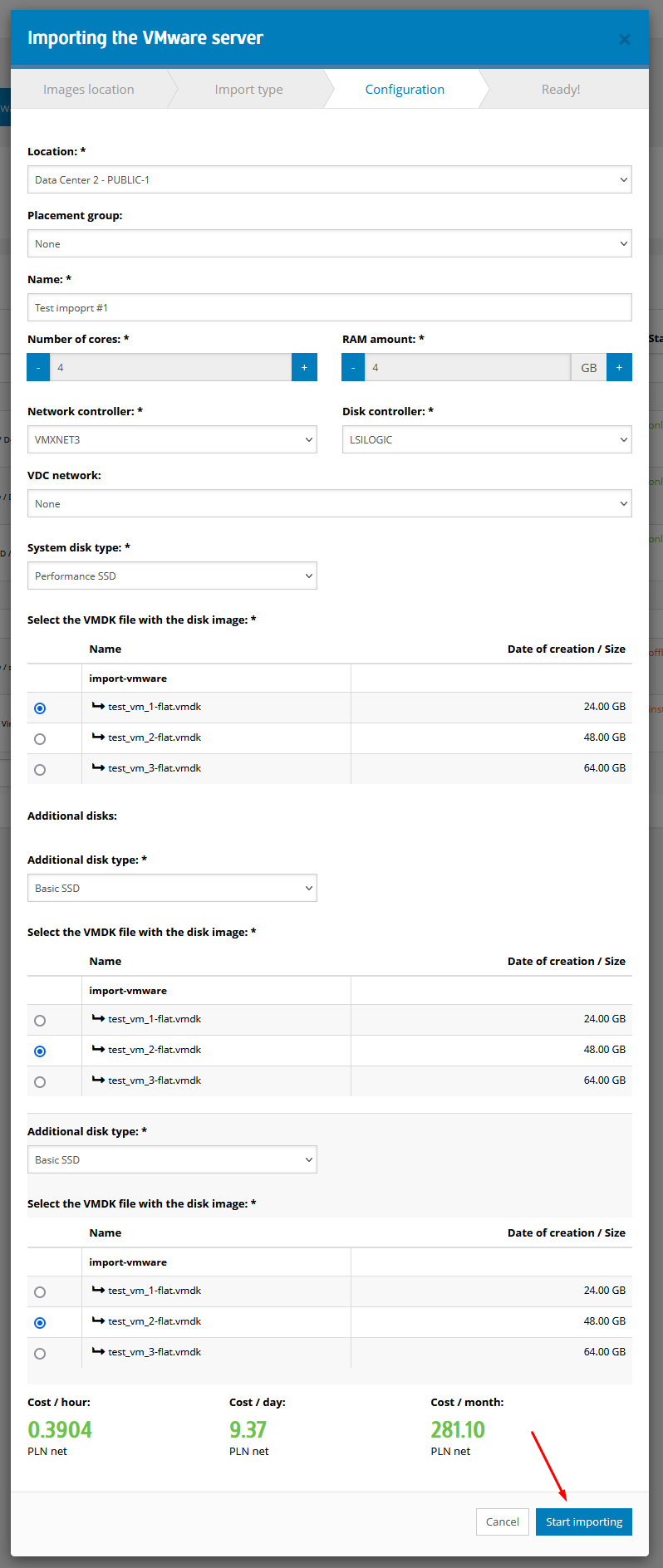 Importing VMware server to e24cloud