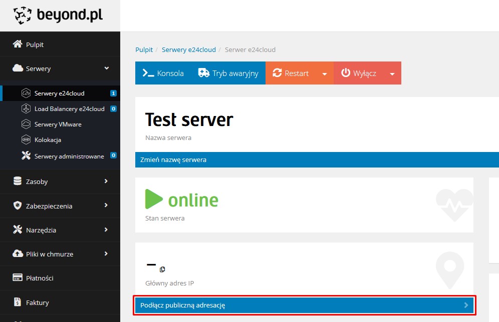 Gdzie zarządzać adresami IP w e24cloud?