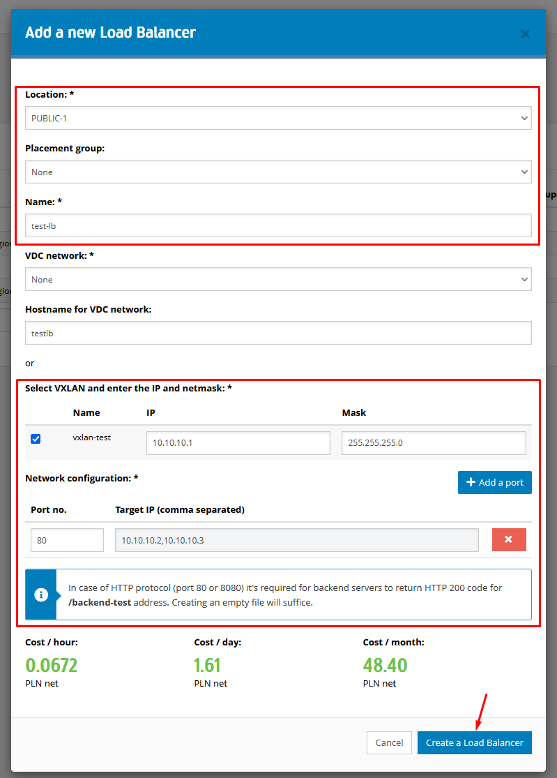 How to create your Load Balancer in the client panel