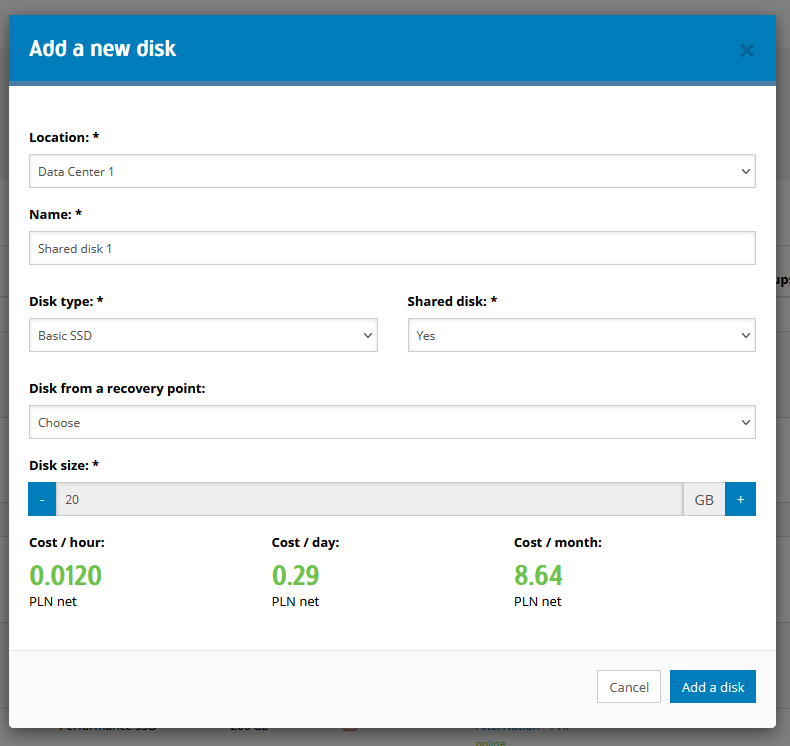 Shared disk in the cloud