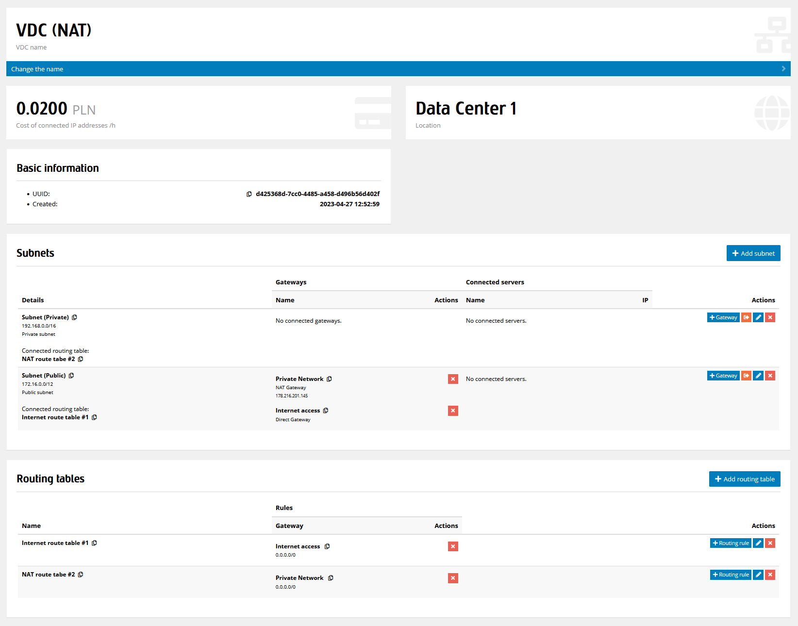 VDC network with internet access using NAT