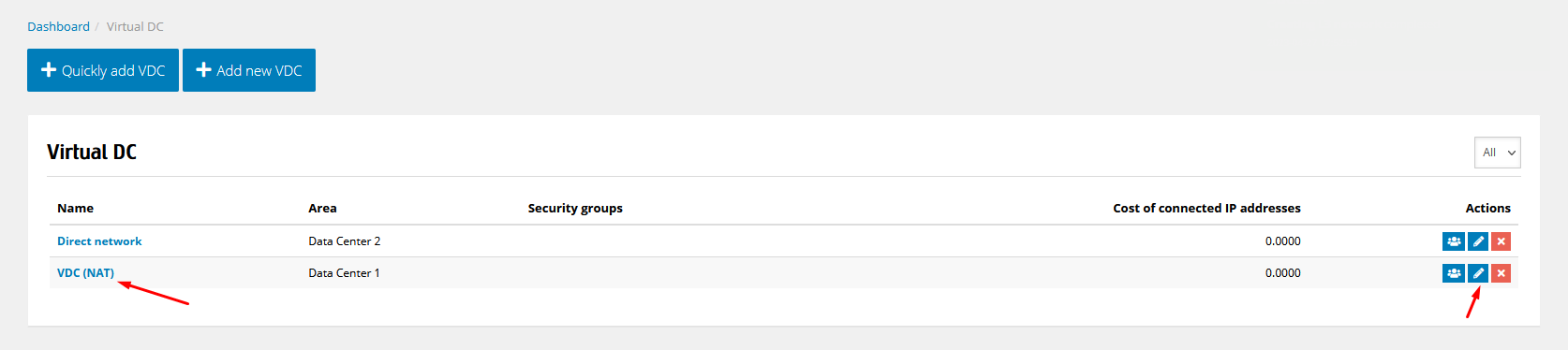 VDC network with internet access using NAT