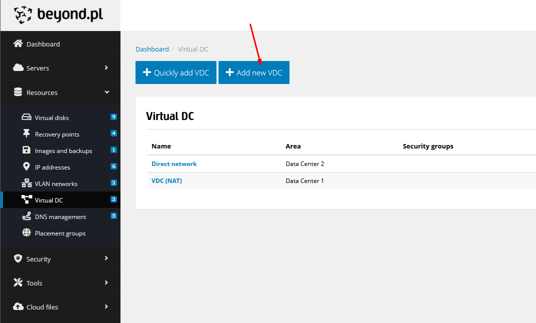 VDC network with internet access using NAT