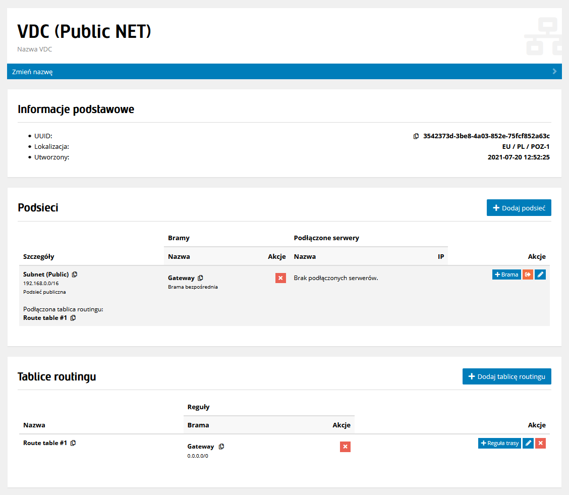 Podstawowa sieć VDC z dostępem do internetu