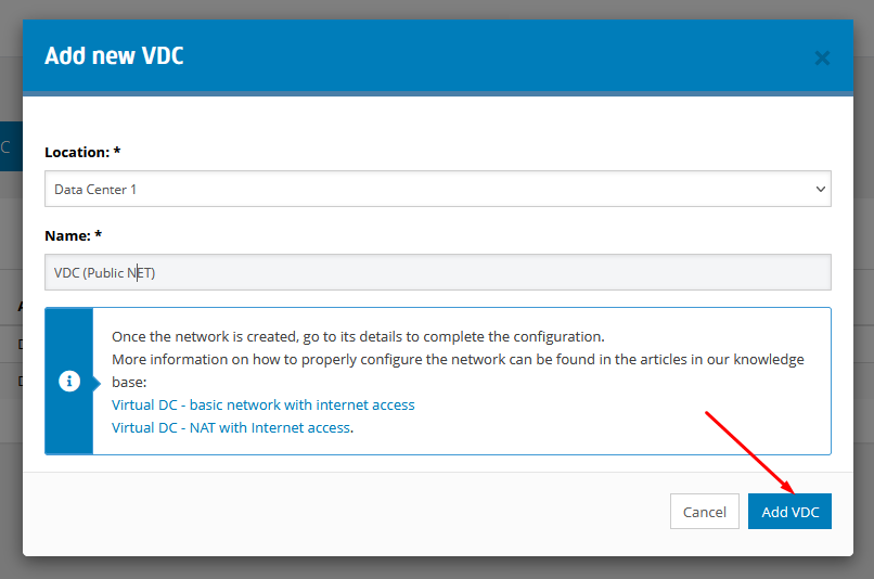 Basic VDC network with internet access