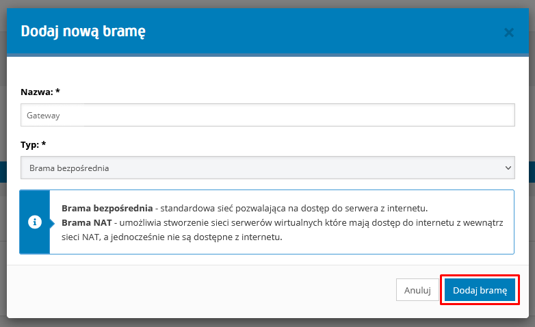 Podstawowa sieć VDC z dostępem do internetu