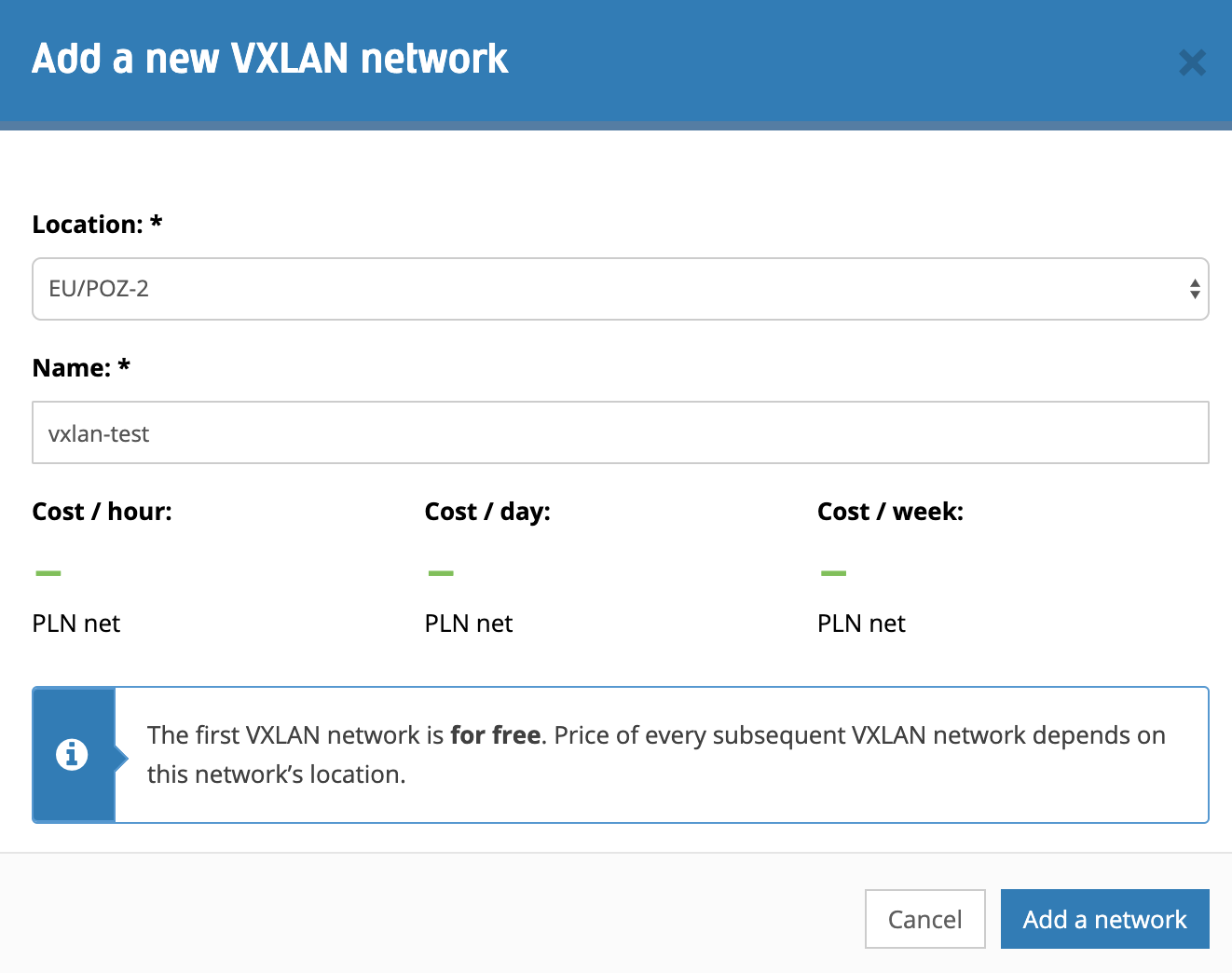 Adding and Creating a VxLAN Private Network